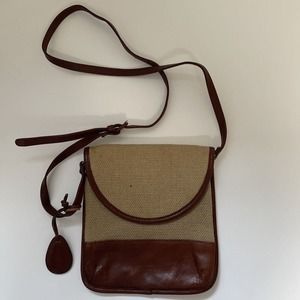 Relativity Crossbody handbag, Brown leather with Straw Fabric